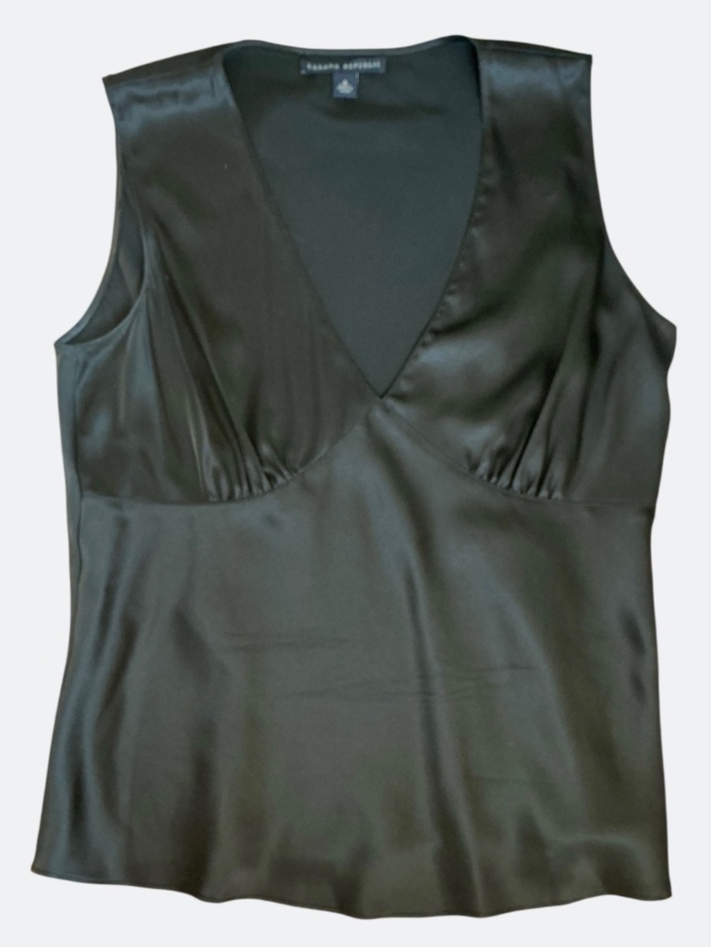 Banana Republic Classic Black Silk Satin V Neck Babydoll Tank Cami Top SZ 6
